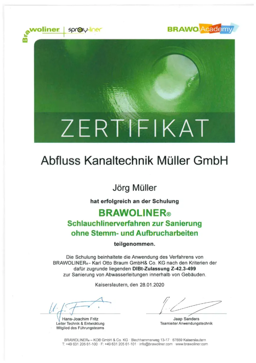 BRAWOLINER Schulung Schlauchlinerverfahren — Jörg Müller 2020